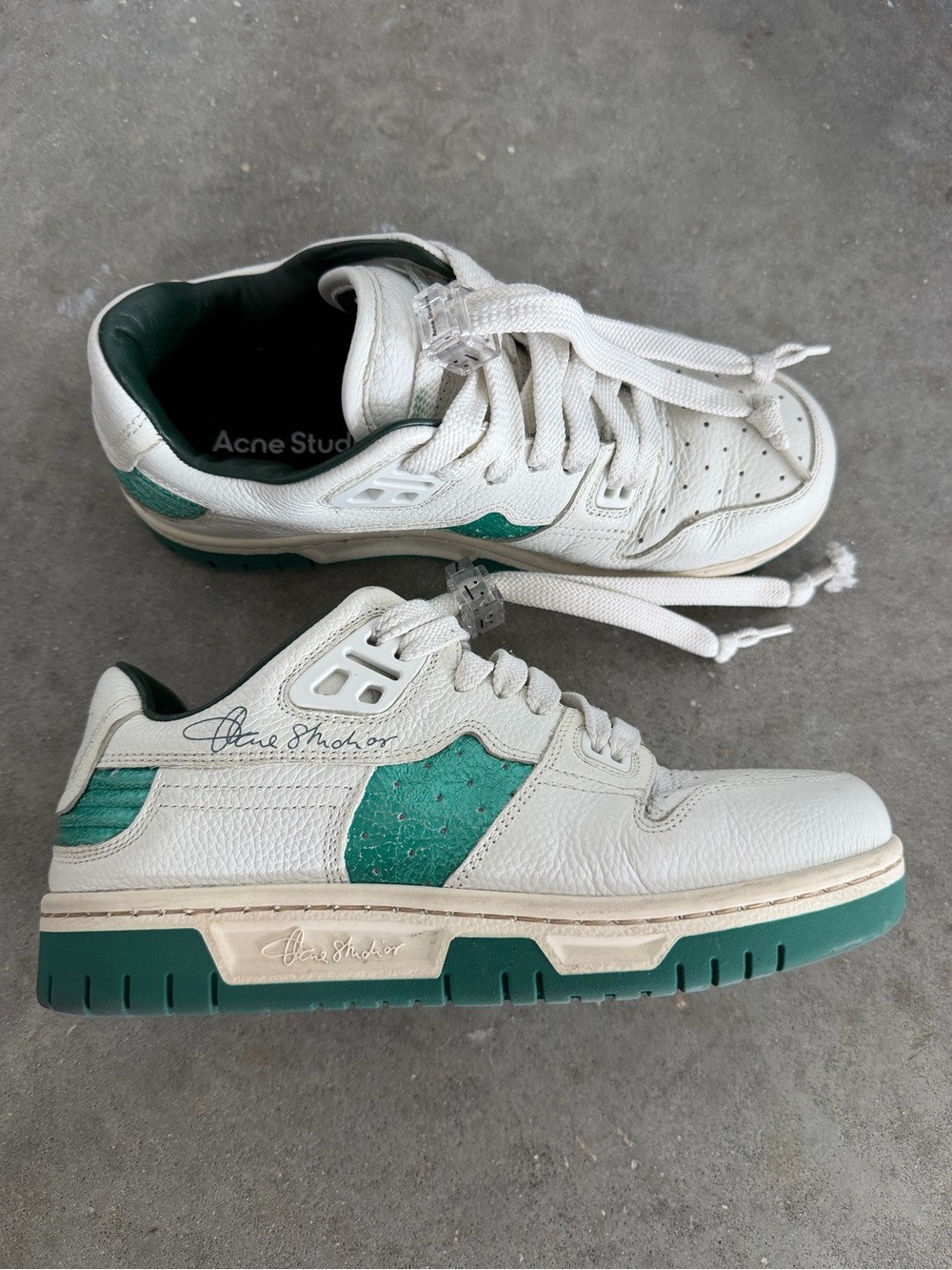 Acne White and Green Athletic Sneakers